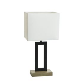 18"H Metal Windowpane Table Lamp, Black Finish with Faux Wood Base