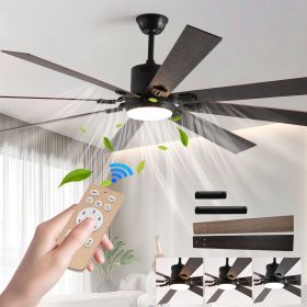 72" Walnut LED Ceiling Fan Light with 8 Wooden Blades, Remote Control, Adjustable Color Temperature for Living Room, Bedroom