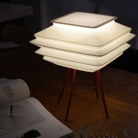 Modern Pleated Table Lamp, 3D Printed LED Desk Light with Red Tripod Base, Perfect for bedrooms, living rooms, or offices