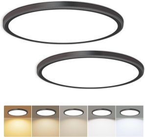 Hunhun 2 Pack 3200lm LED Flush Mount Ceiling Light 28W 12 Inch 5CCT Adjustable Super Slim 0.87 inch Round Ceiling Lamp for Bedroom, Living Room