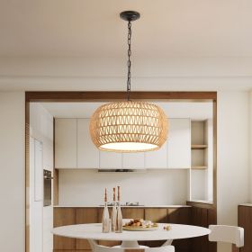 18" Farmhouse Pendant Light with Adjustable Height, Boho Woven Jute Rope Hanging Ceiling Light Fixture, E26 Base, 60W Max, Compatible with Flat