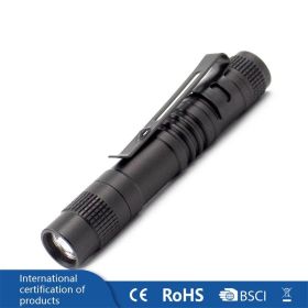 Mini Pen-Shaped Small Flashlight Aluminum Alloy Waterproof with Pen Clip Gift Lamp Small Flashlight (Body Color: Black)