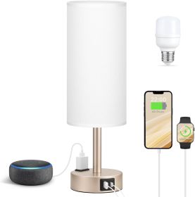 Antique White Bedside Table Lamp for Bedroom - 3 Way Dimmable Touch Lamp USB C Charging Ports and AC Outlet (Color: White - Antique White)