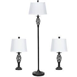 2 Table Lamps 1 Floor Lamp Set with Fabric Shades (SKU: EP23680)